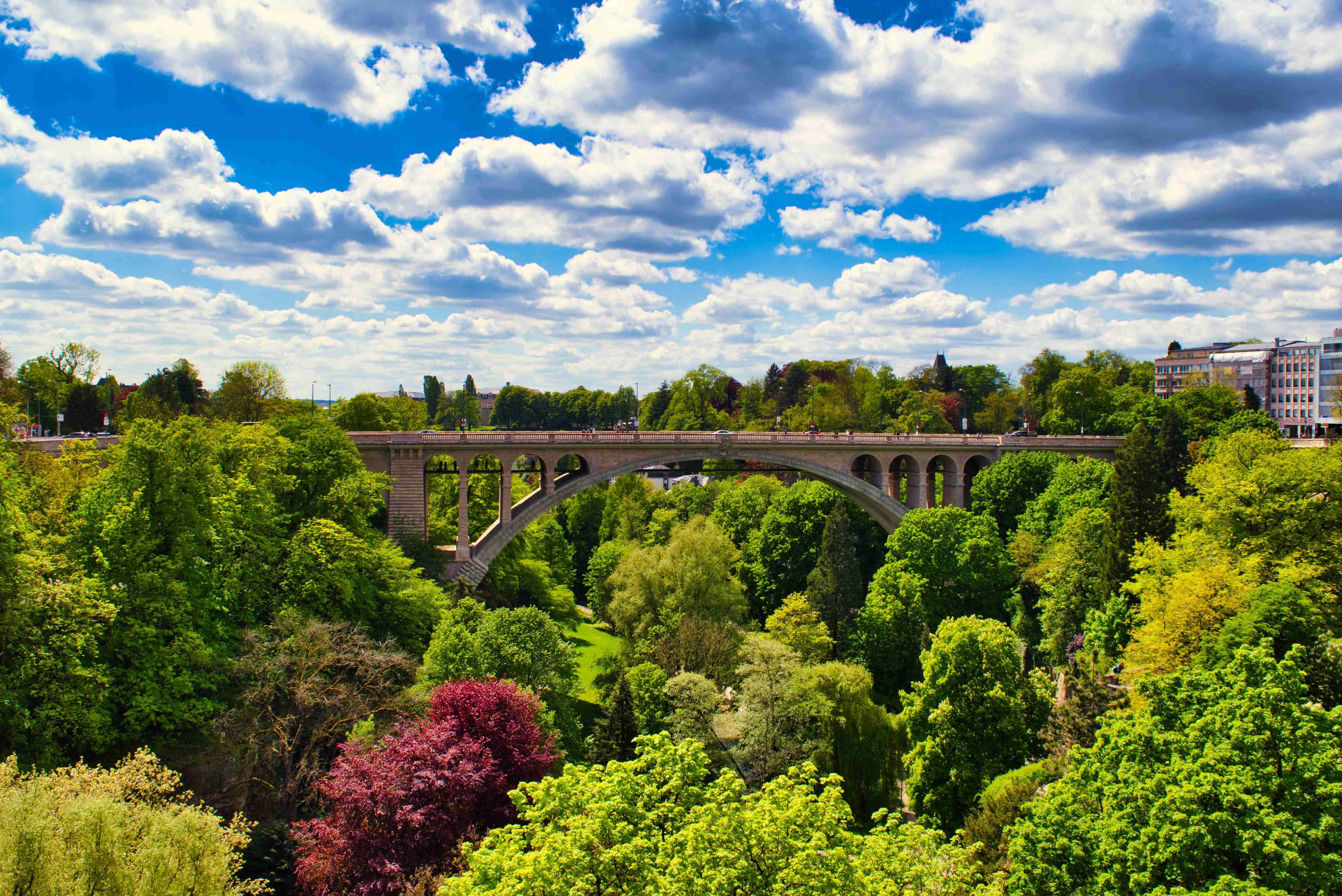 Adolphe Bridge Over Lush Greenery in Luxembourg