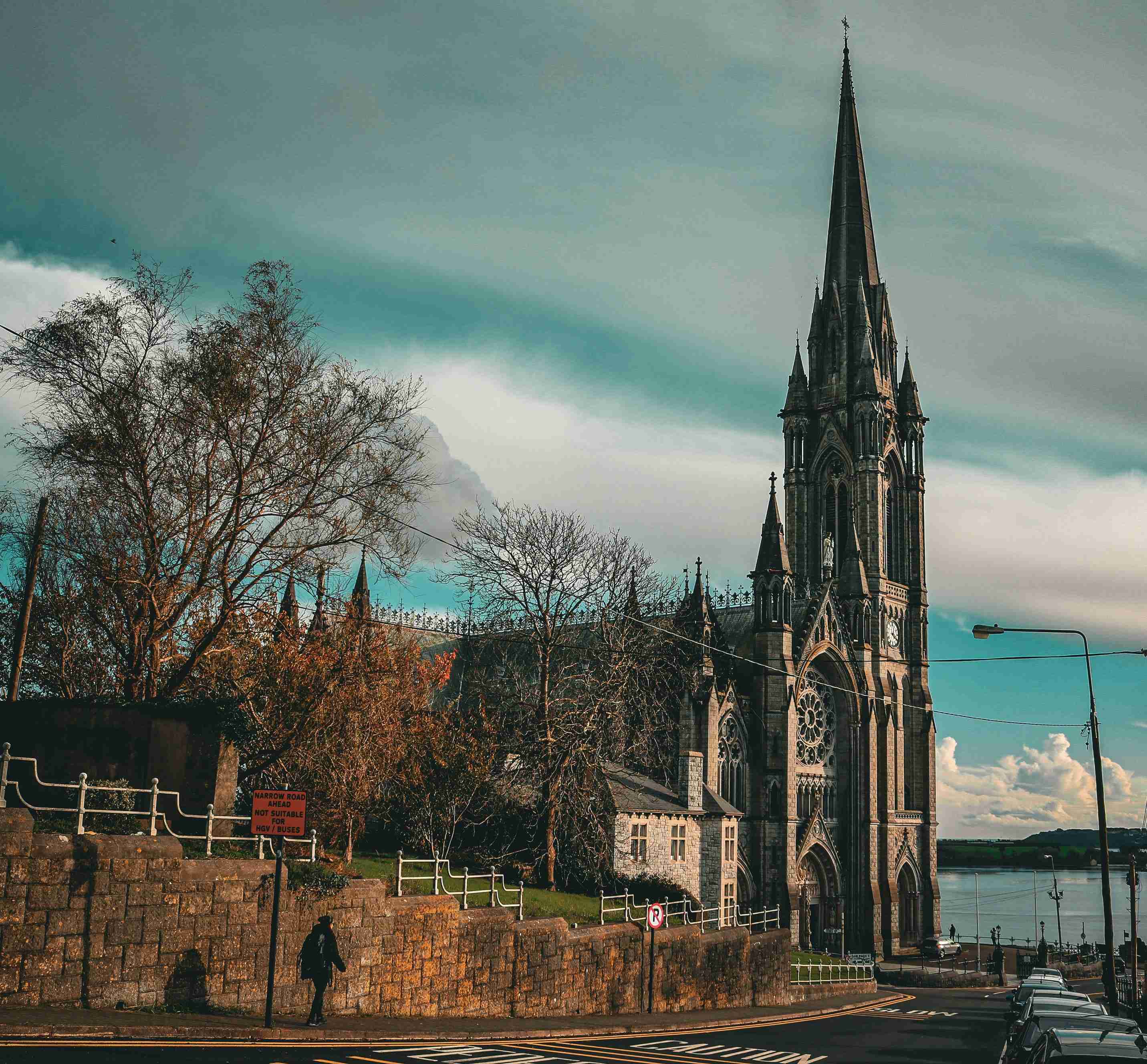 Gothic Church Architecture Against Autumn Sky