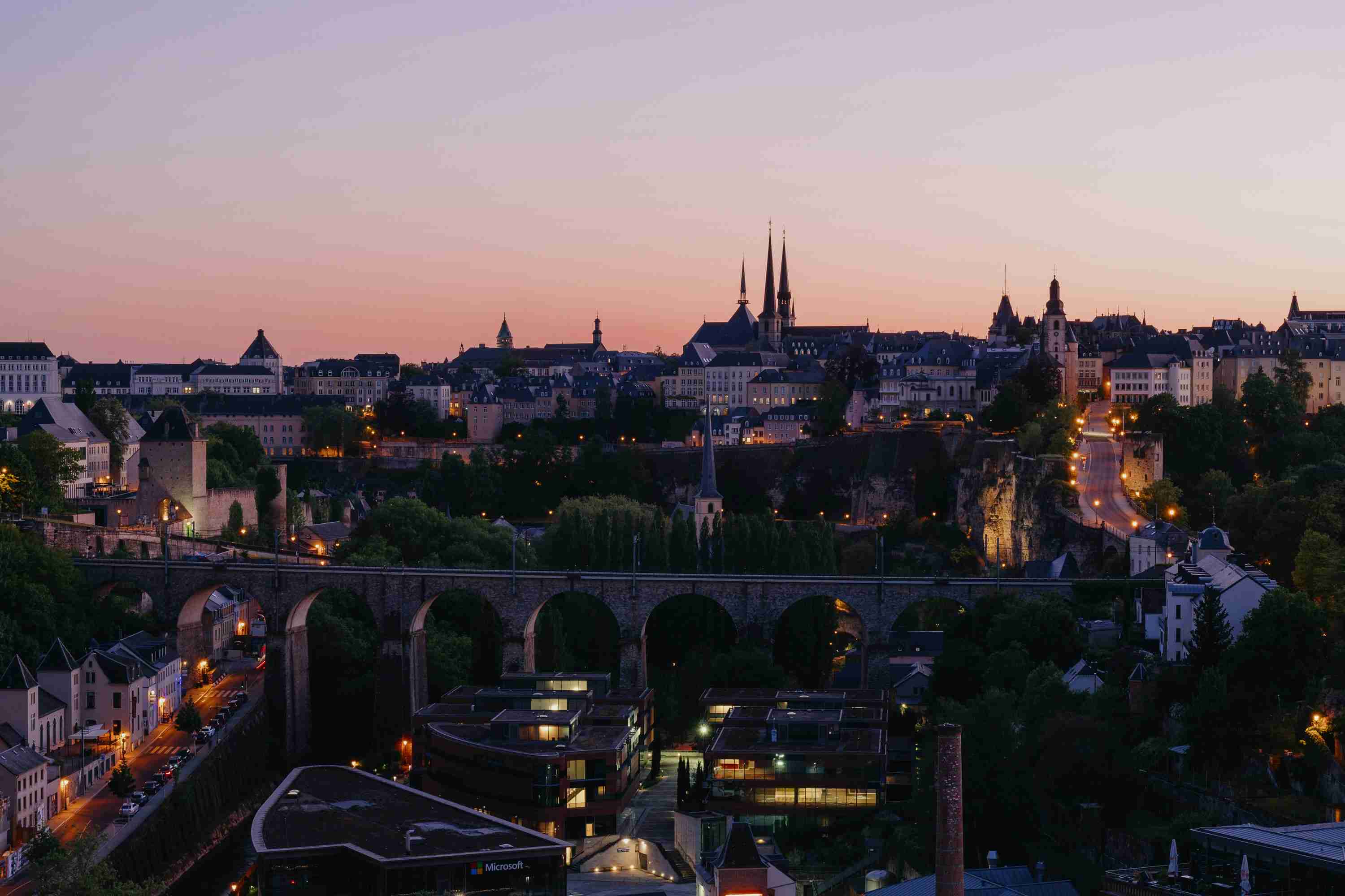 Luxembourg Cityscape at Dusk with Historic Bridges