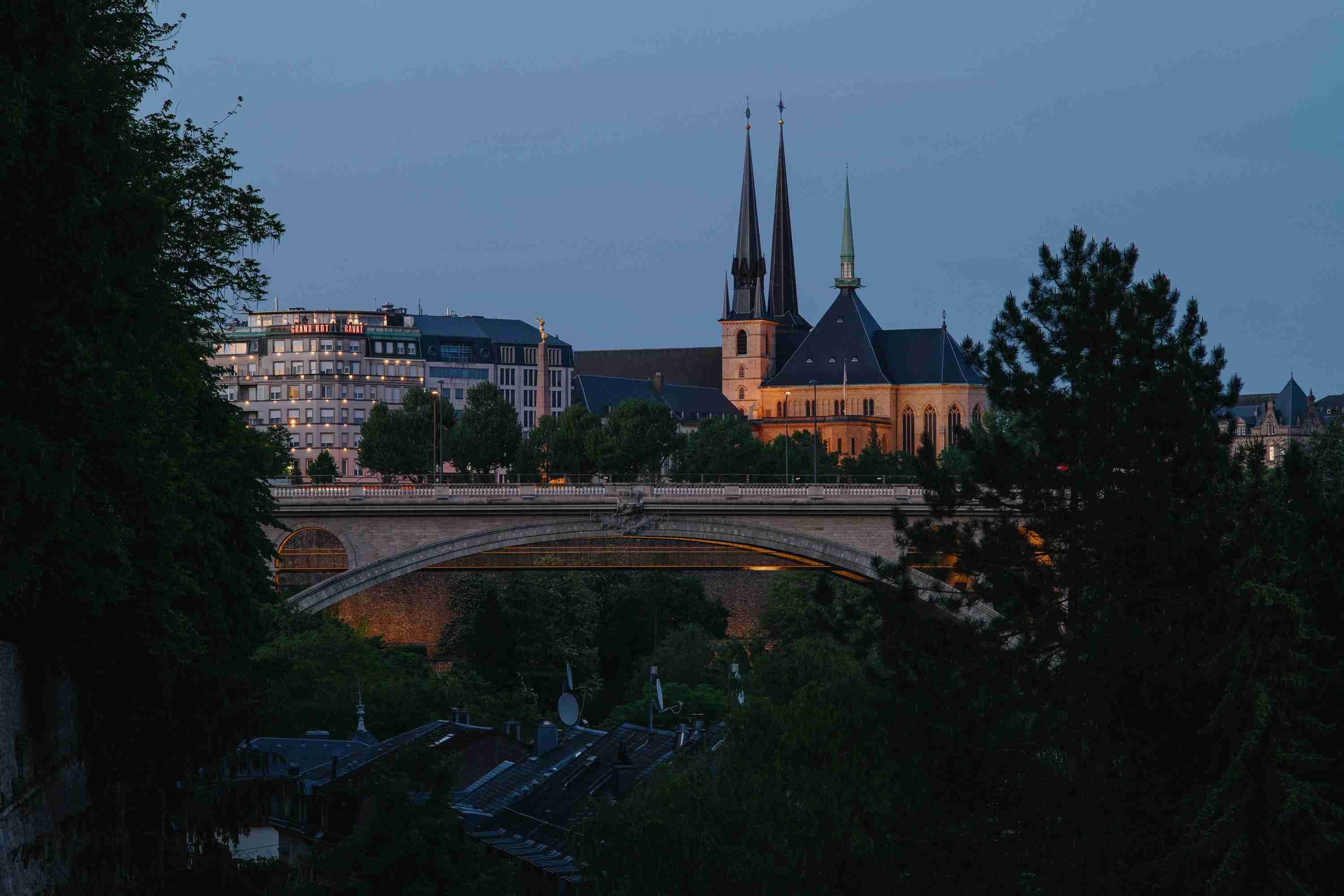 Luxembourg Cityscape with Adolphe Bridge at Twilight