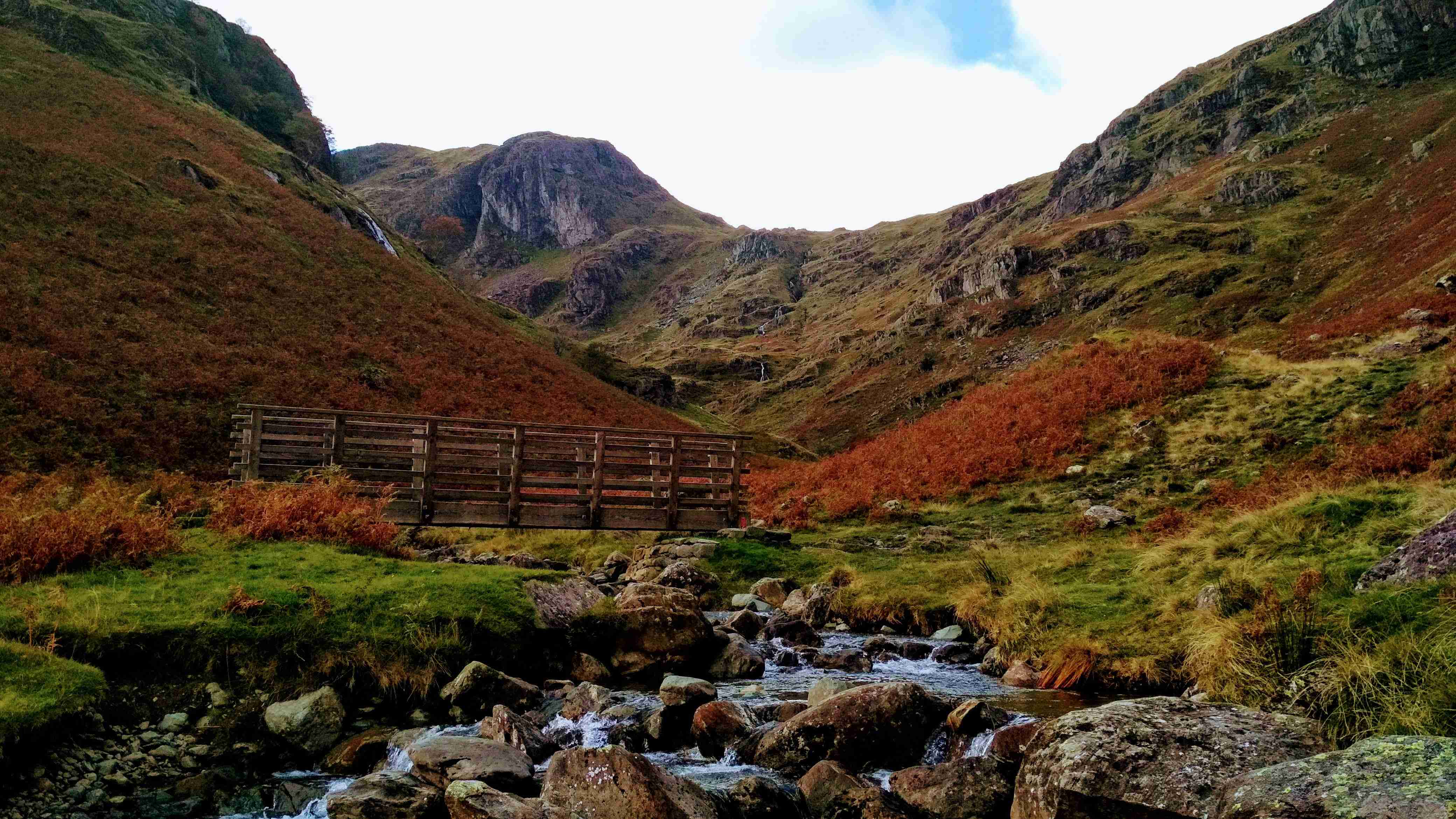 Mountain_ tream with Autumn Foliage and Wooden Bridge