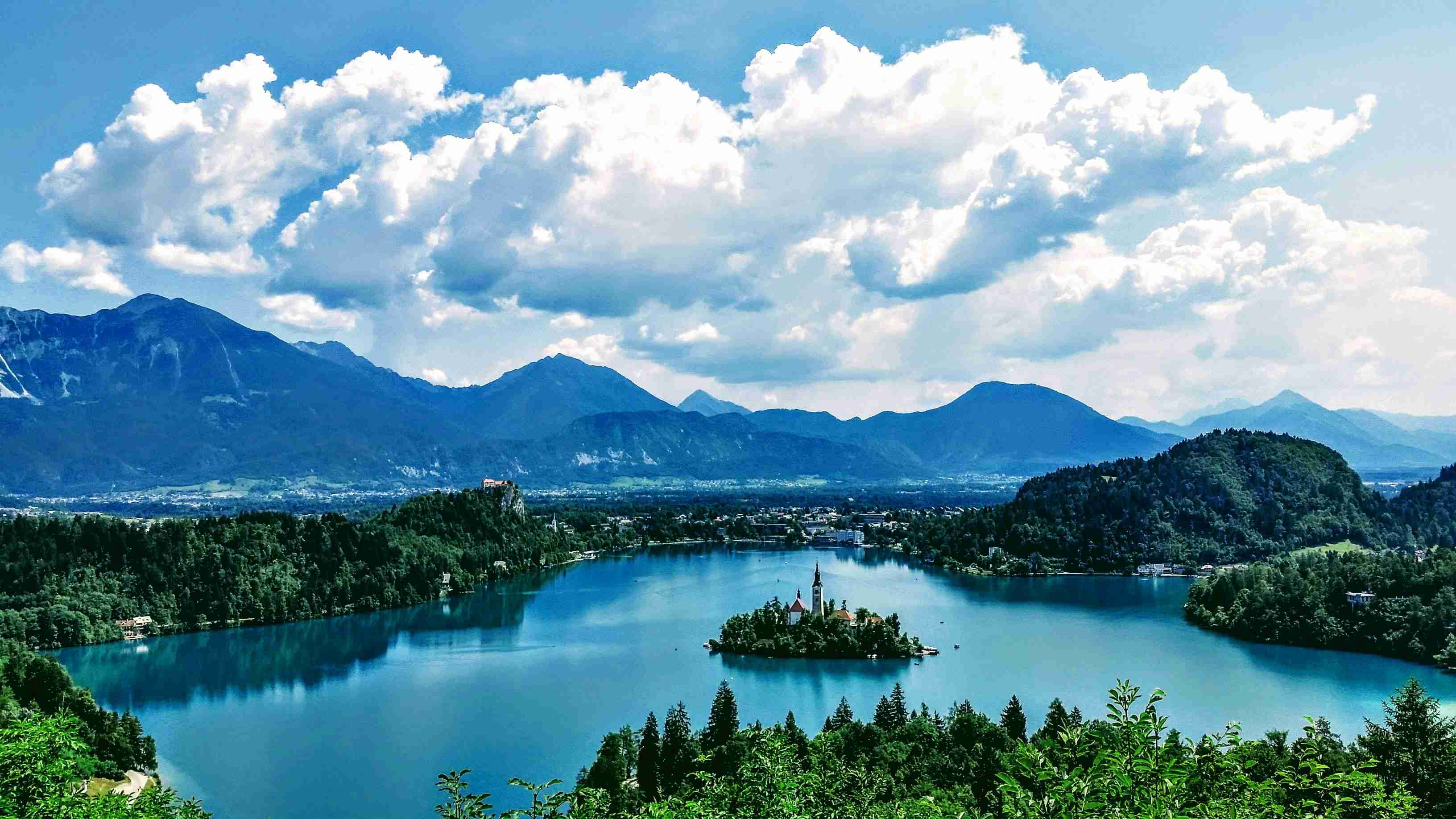Panoramic View of Lake Bled with Clouds