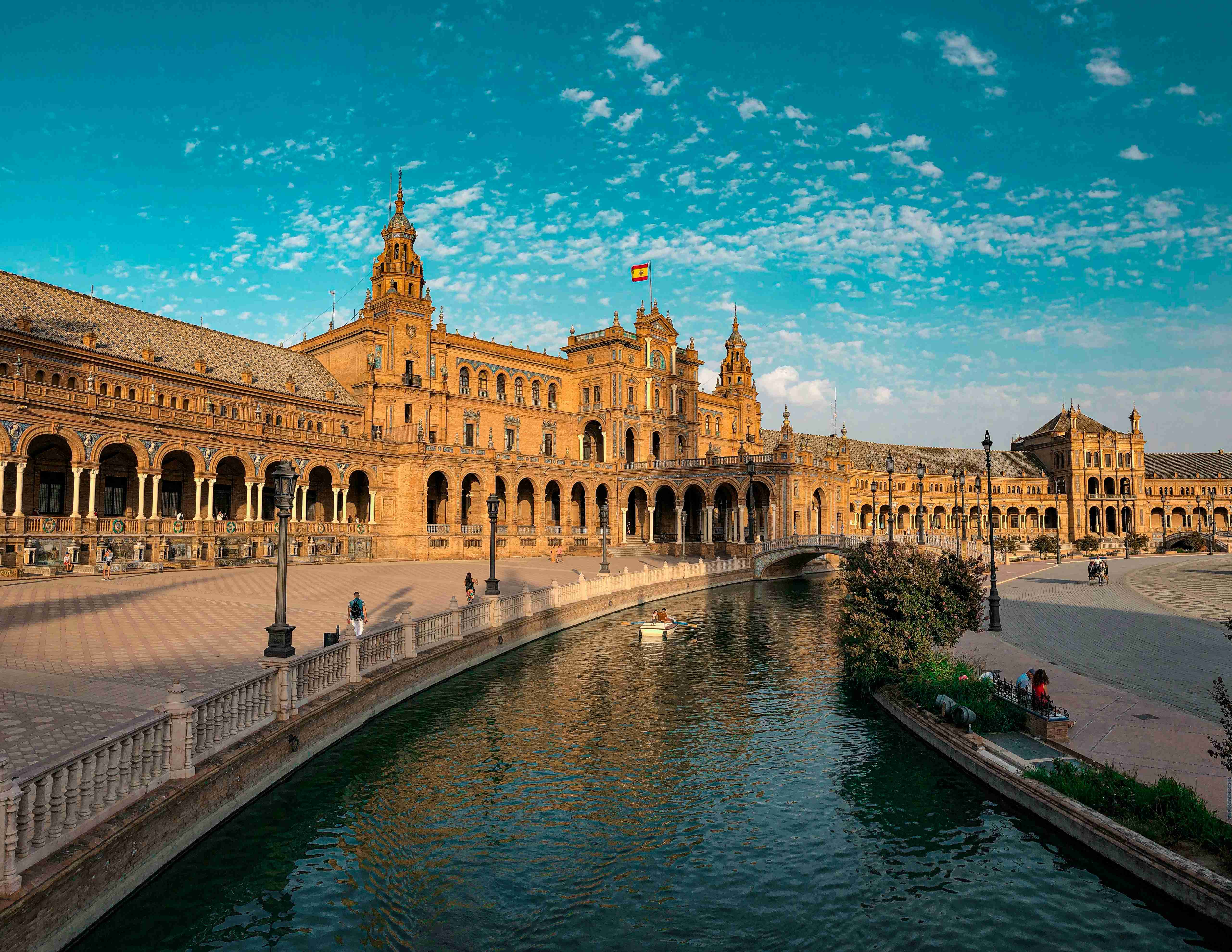 Plaza de Espana Seville Spanyol saat Senja