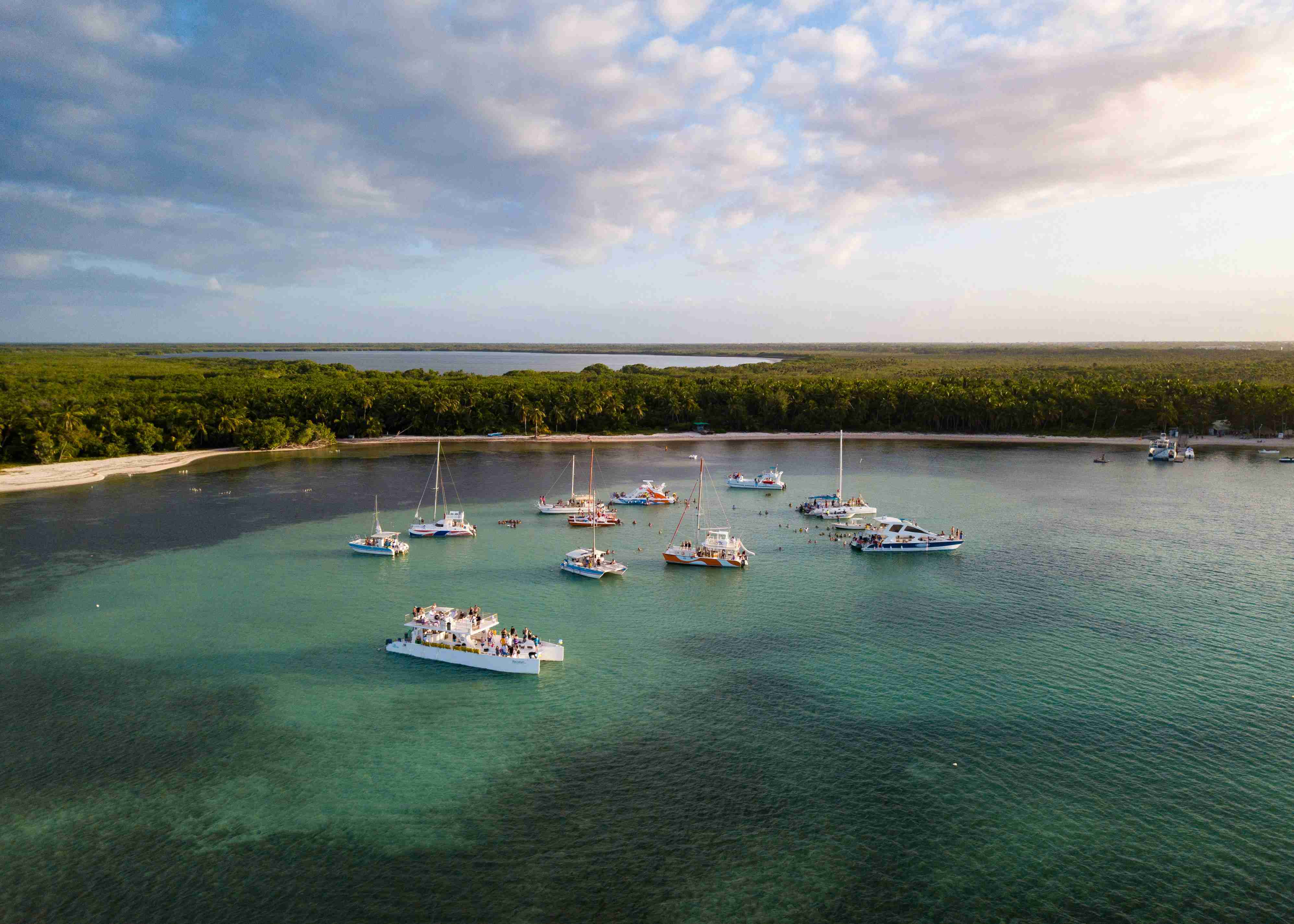 Serene Yacht Gathering At Sunset Aerial View