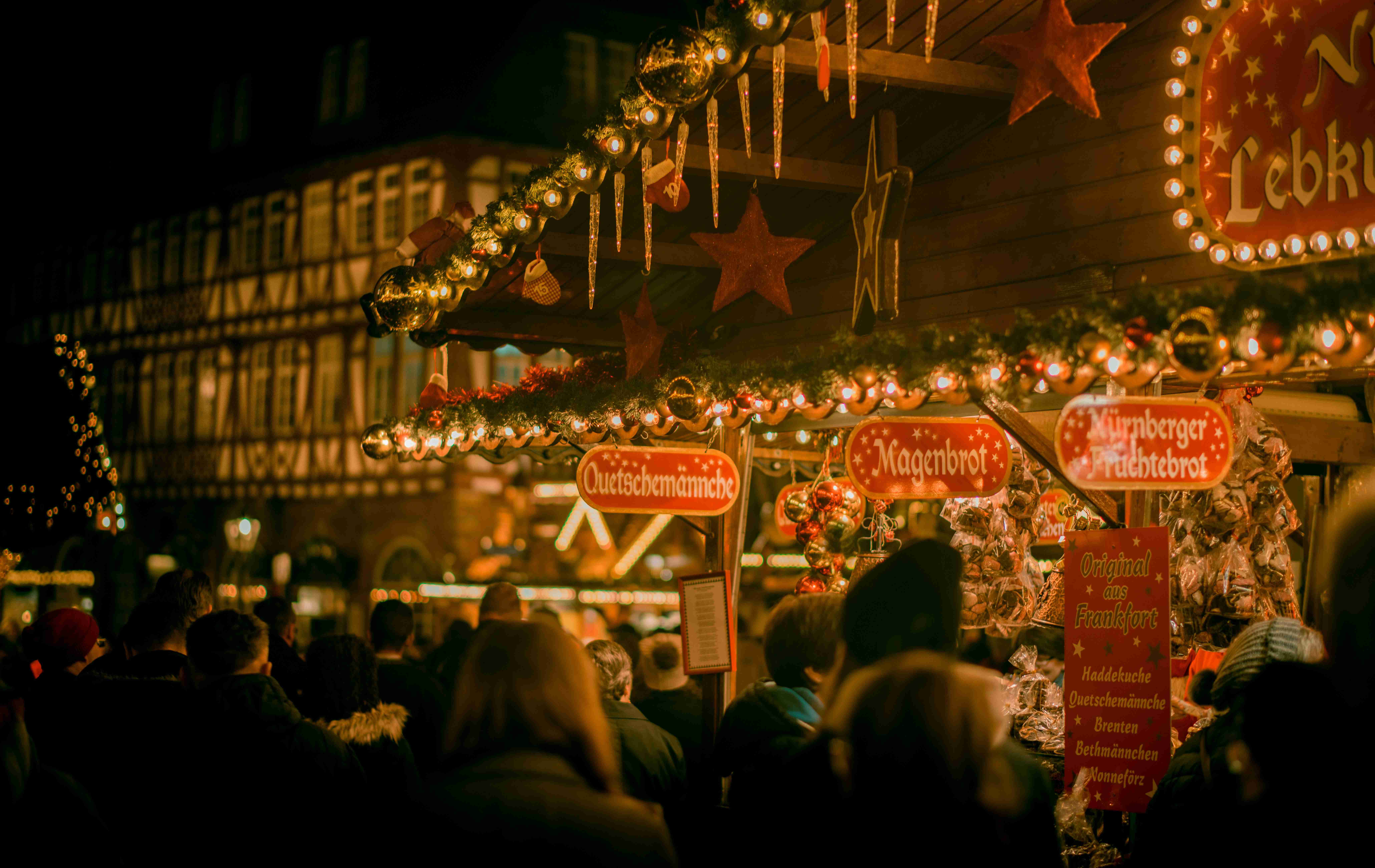 Traditional German Christmas Market at Night