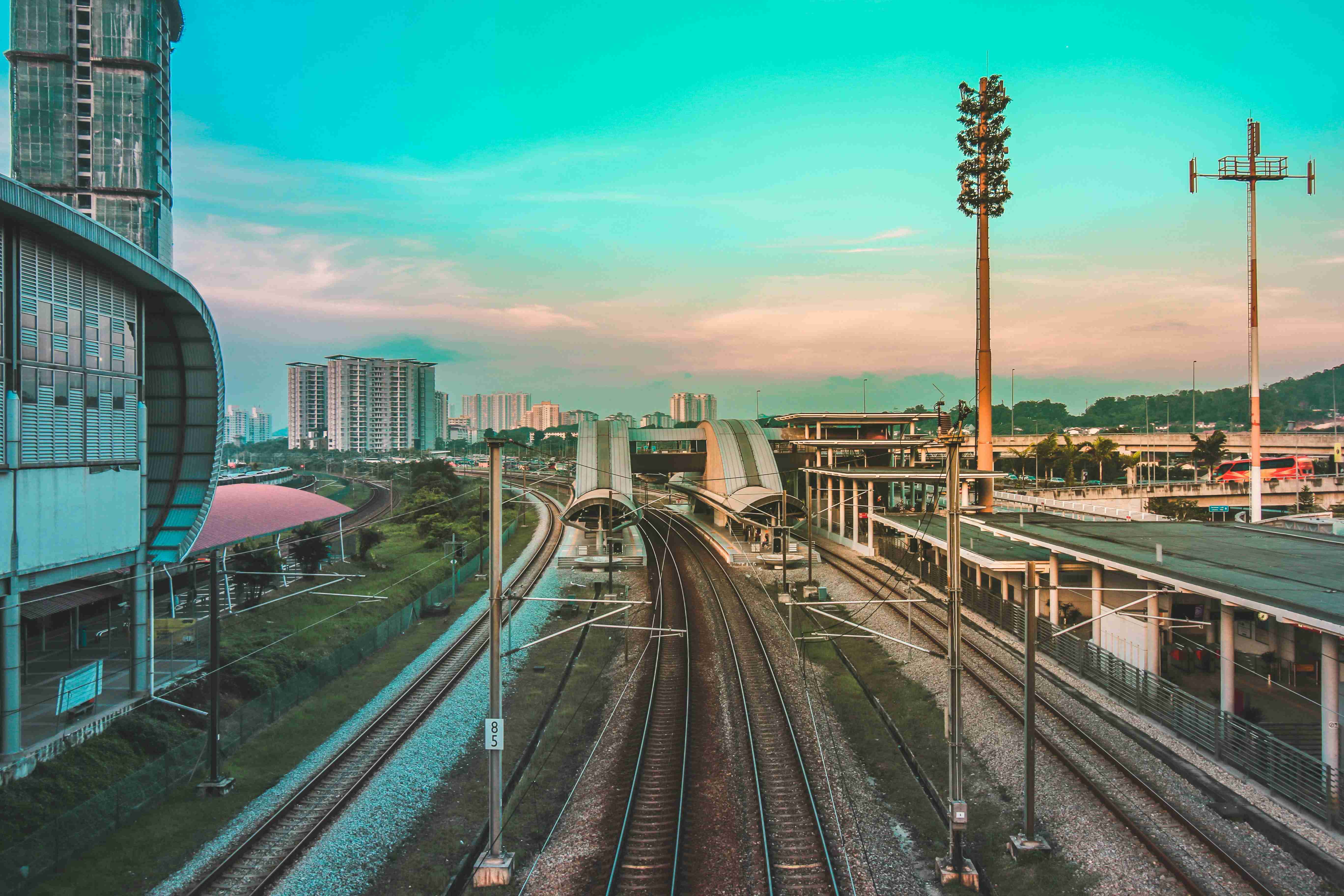 aerial photo of train station