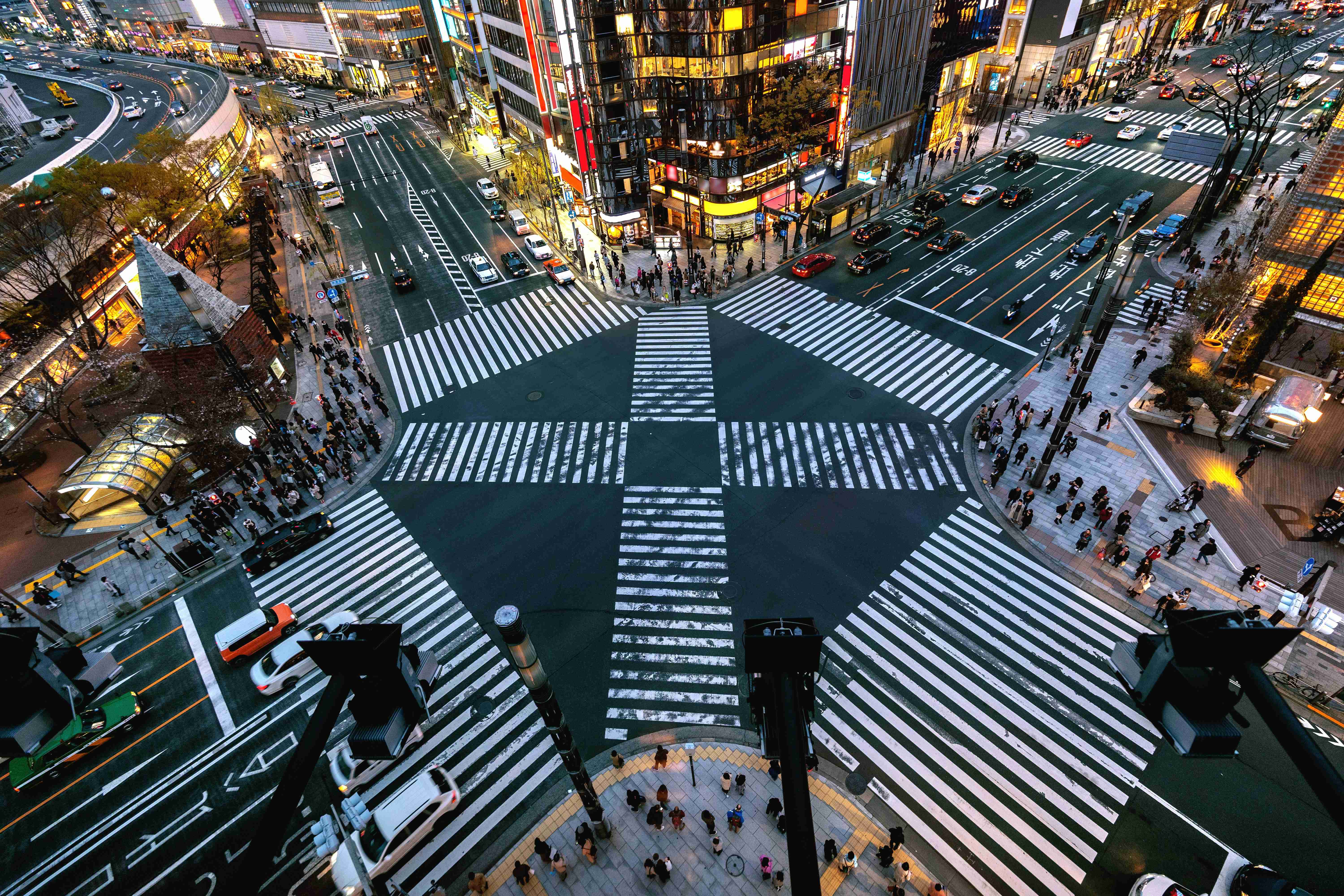 aerial view of intersection in ginza tokyo japan