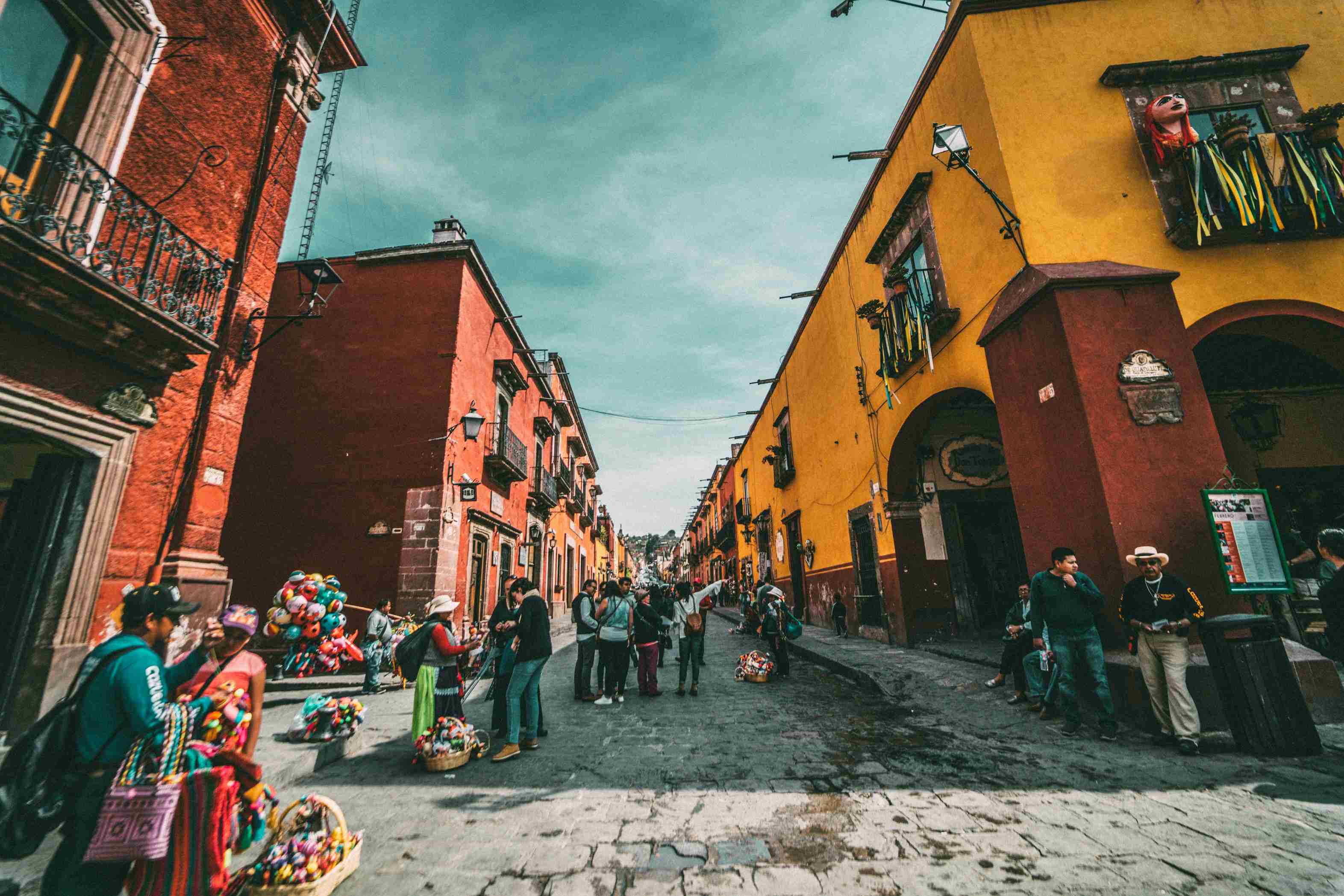Colorful Street Scene in a Mexican Town