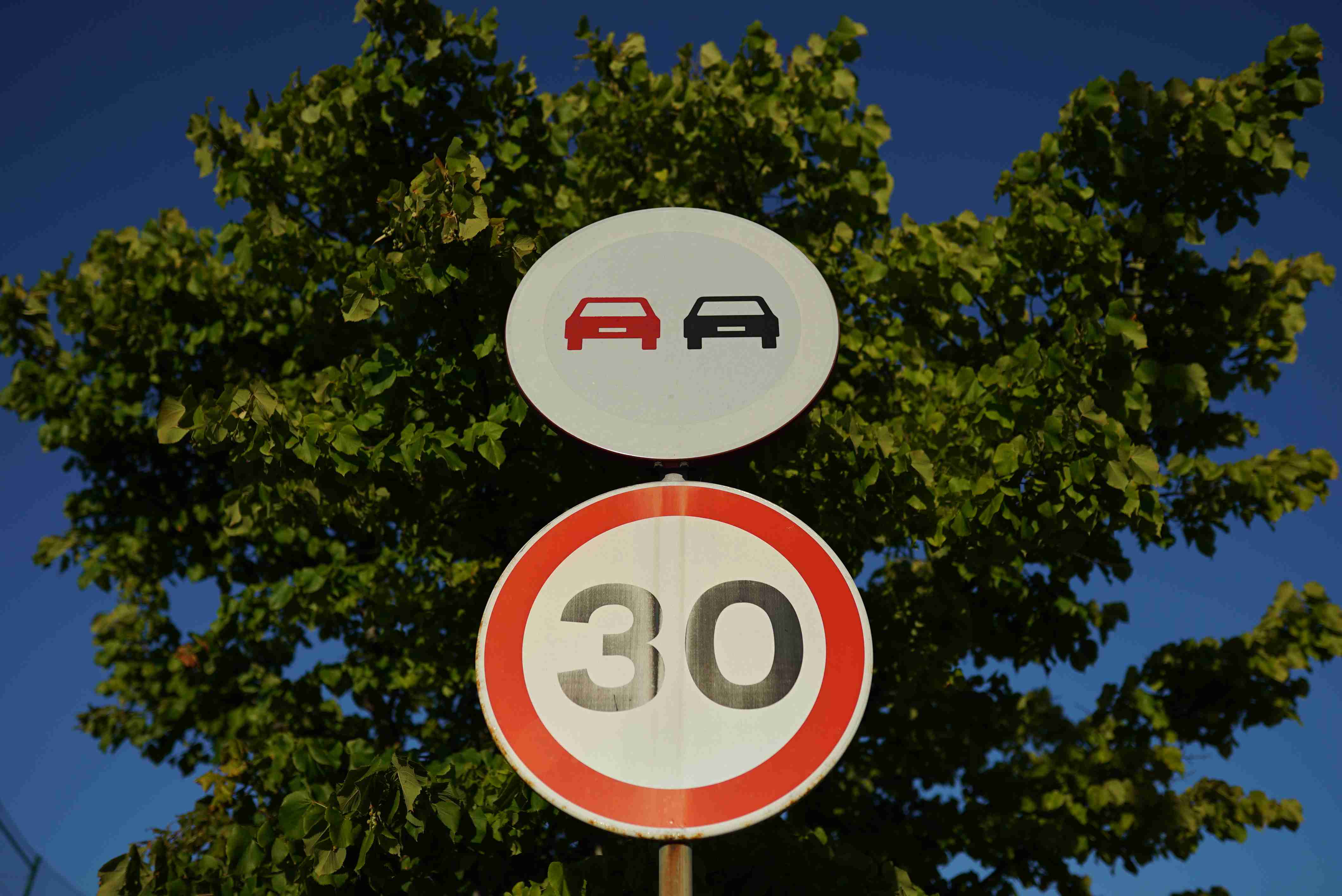 pohled z nízkého úhlu na dopravní značku zakazující