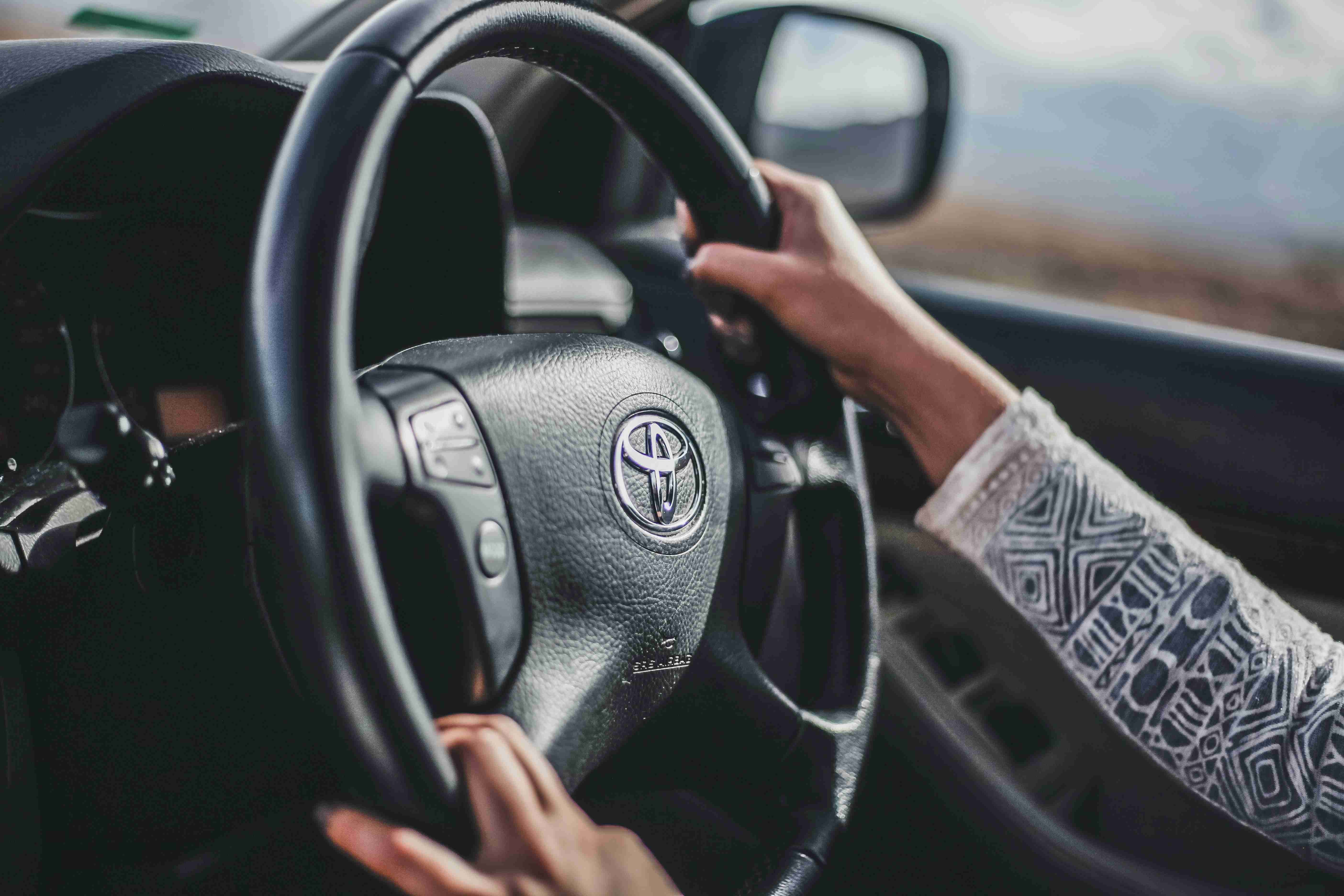 a person holding a steering wheel