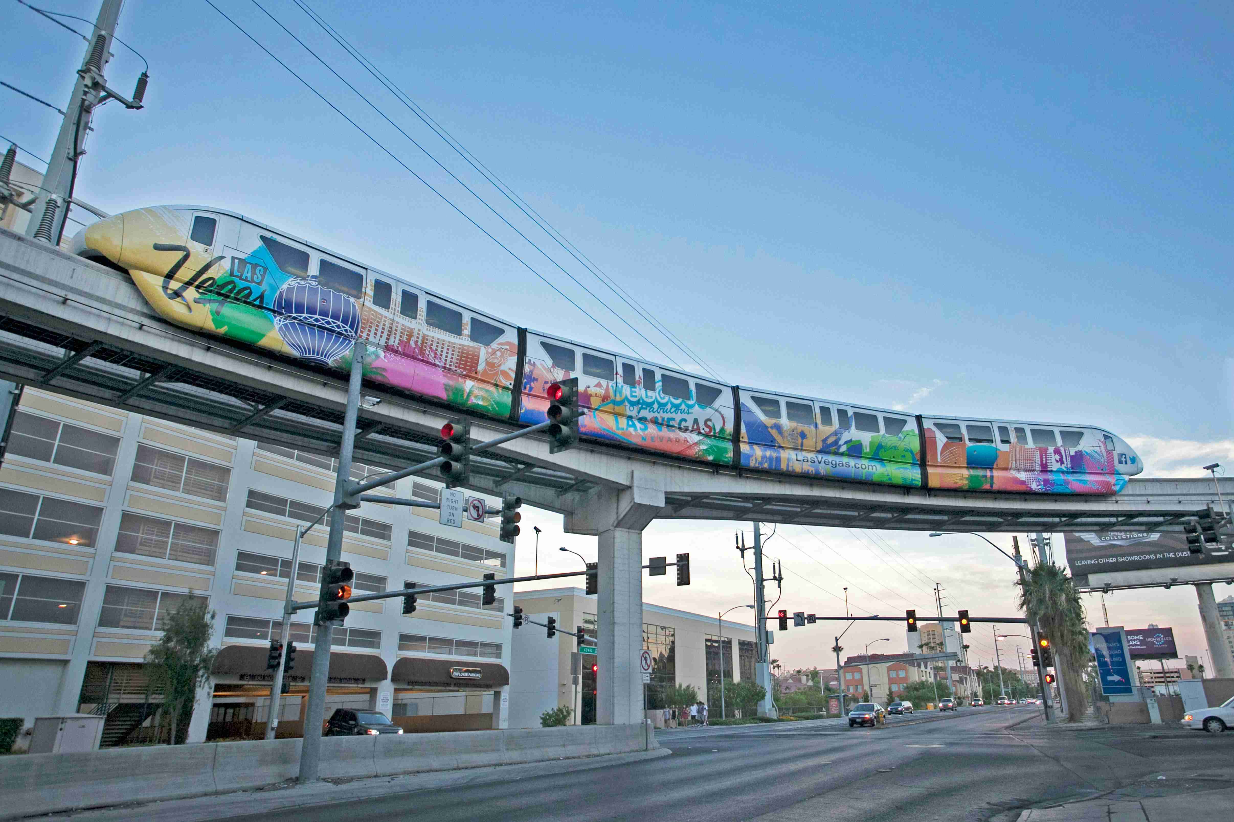 colorful monorail train in las vegas