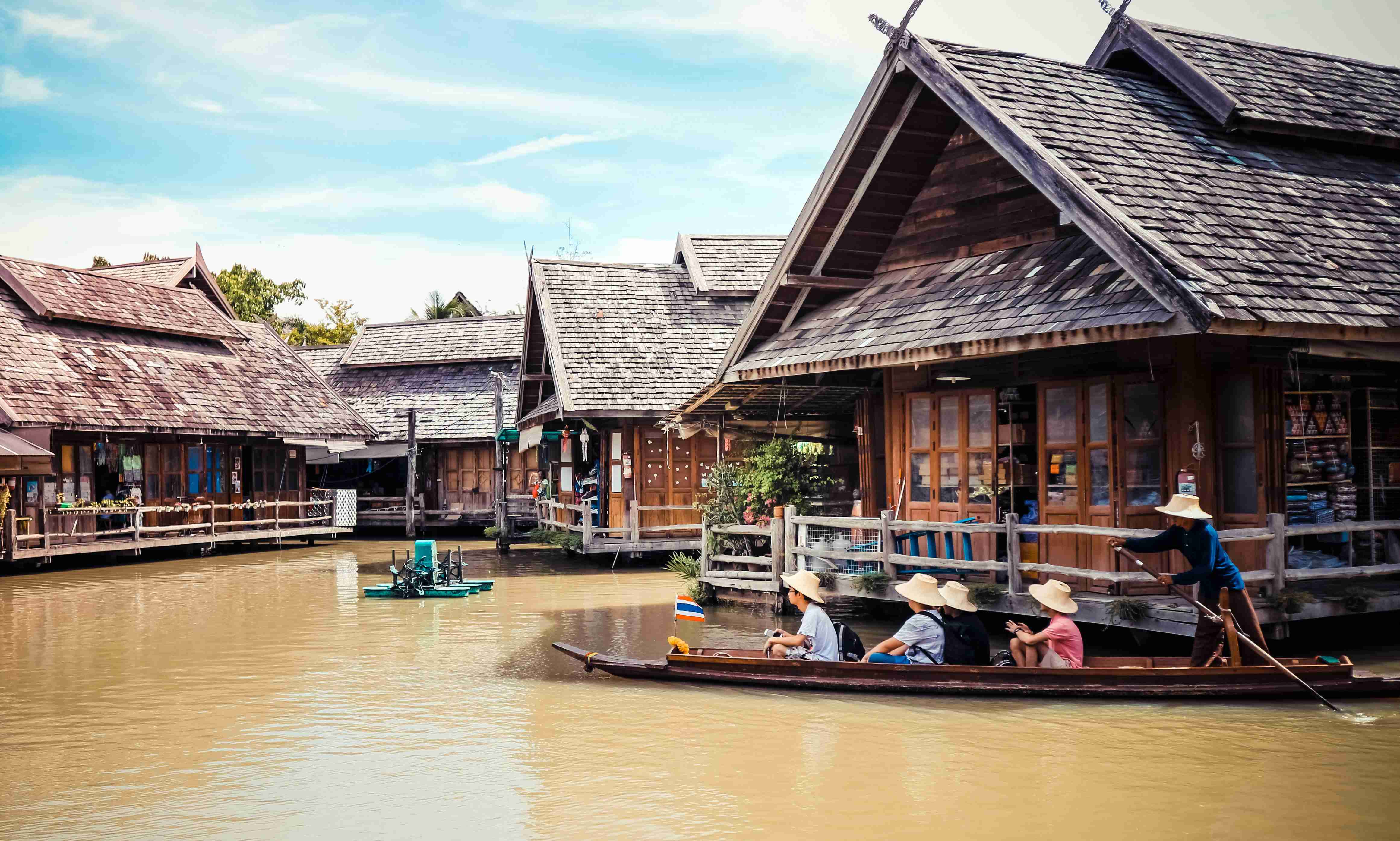 tourists riding a boat