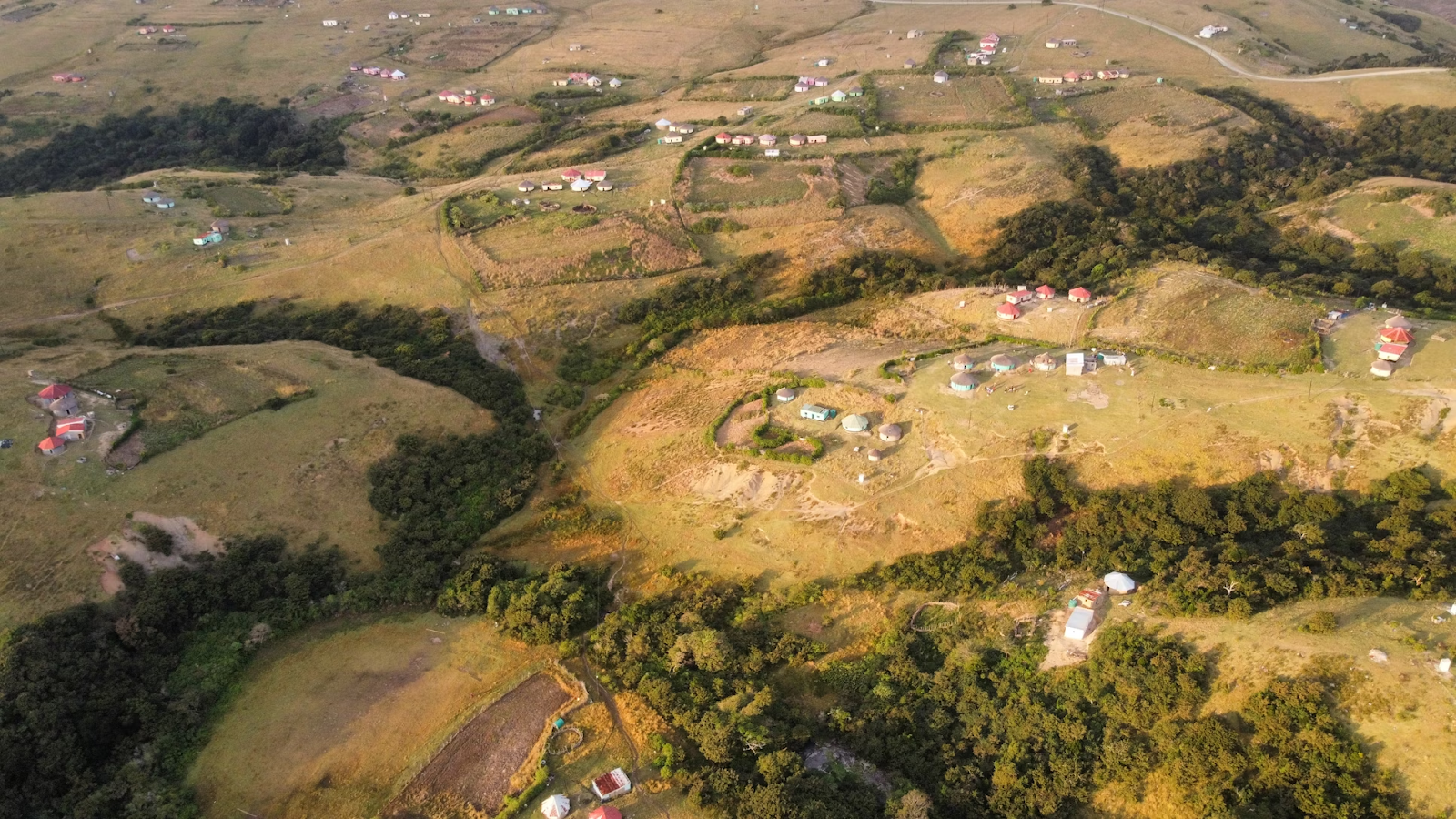 Aerial View of Rural Landscape with Scattered Homes