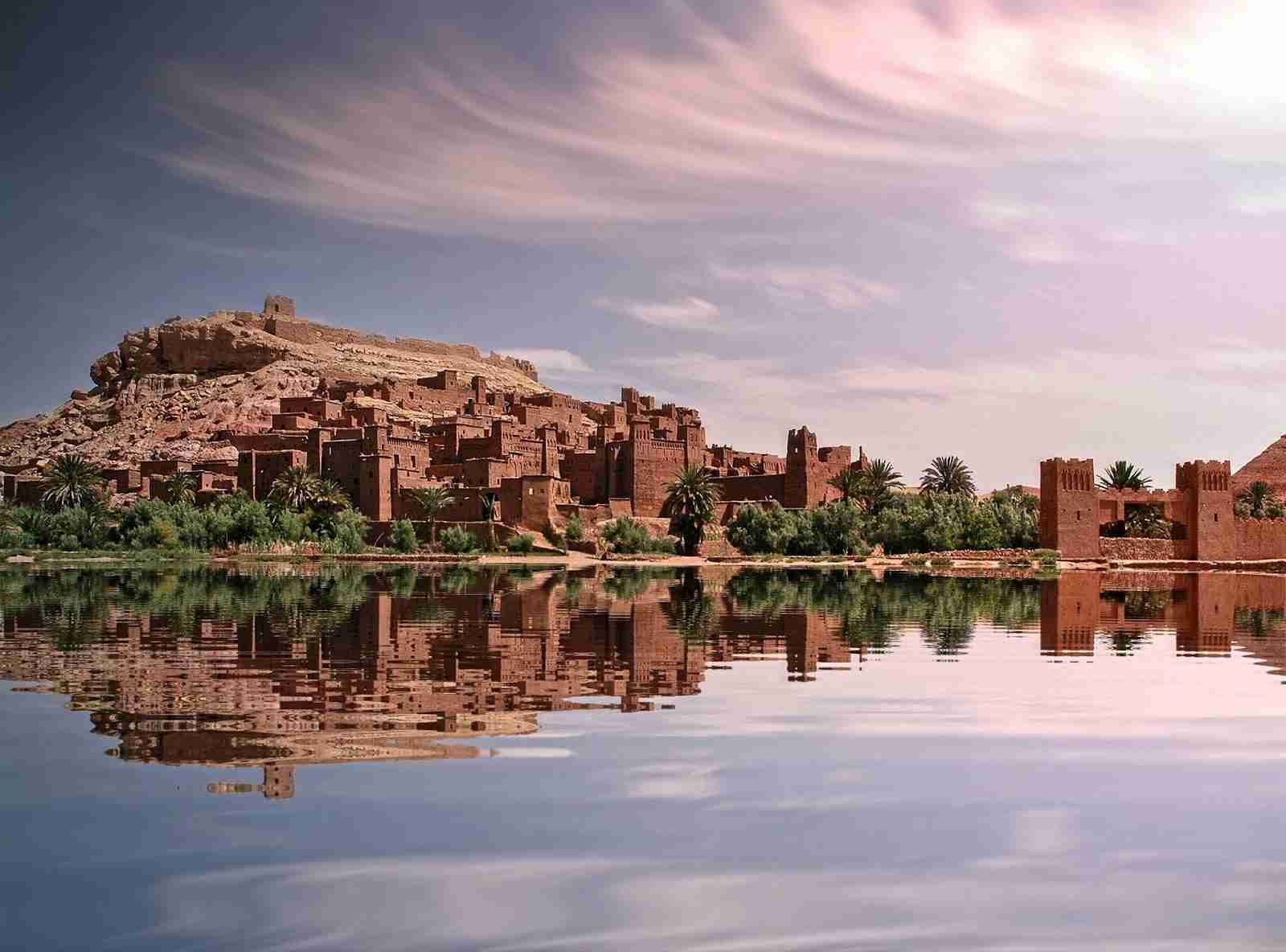 Ancient Desert Fortress Reflecting in Water
