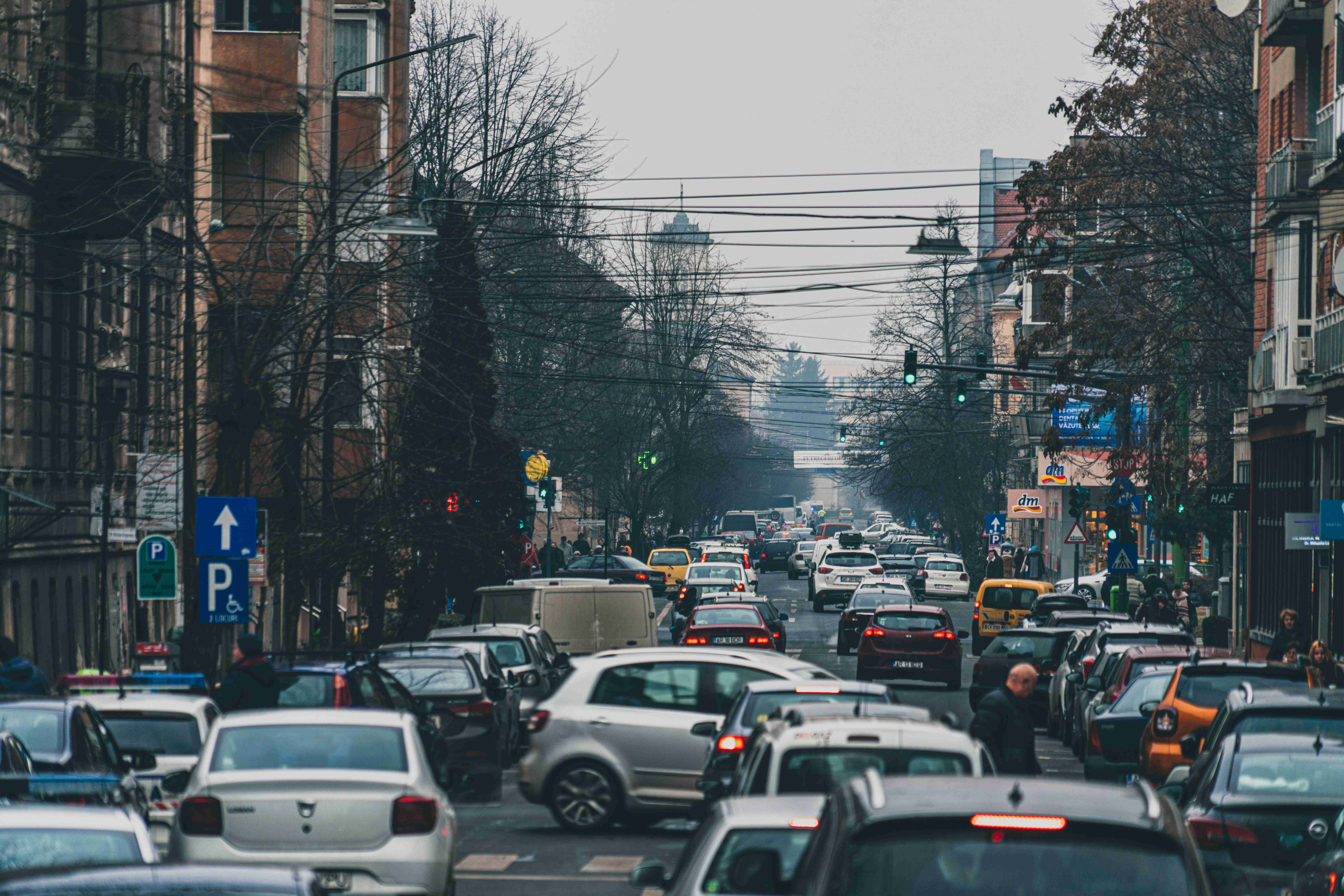 cars on road near buildings