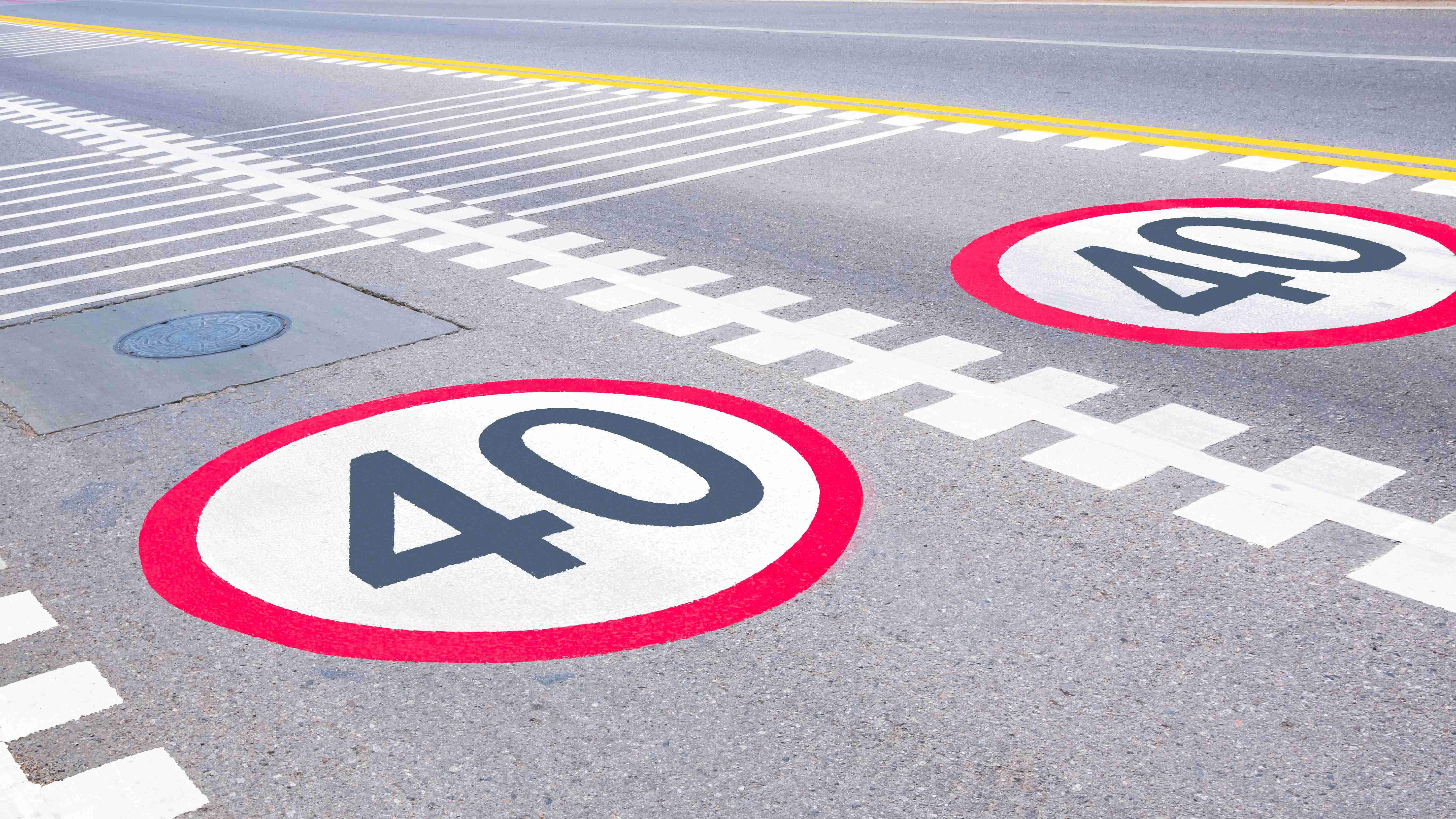 Speed limit sign and safety rumble stripe traffic