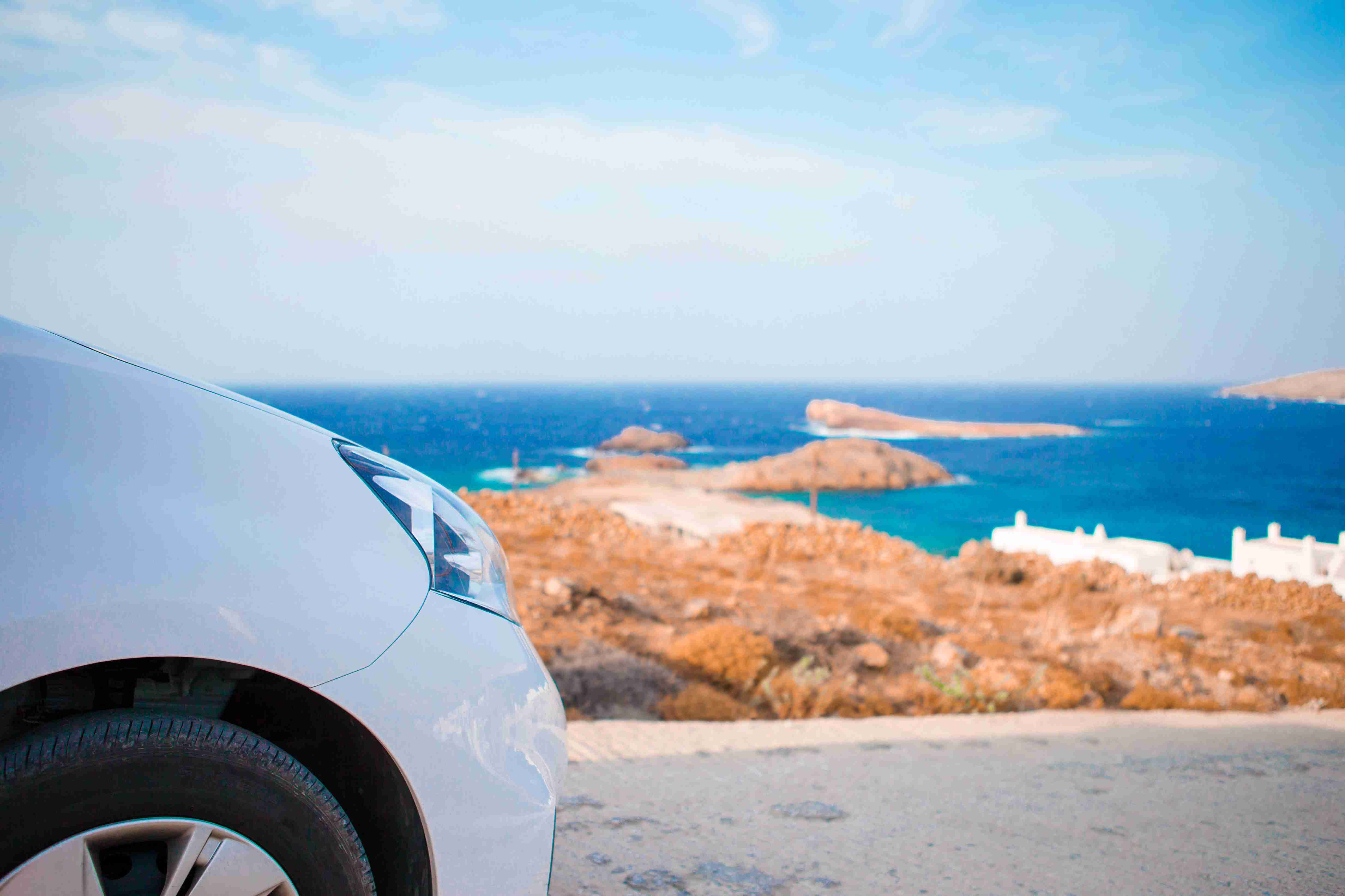 Closeup car background beautiful view on island